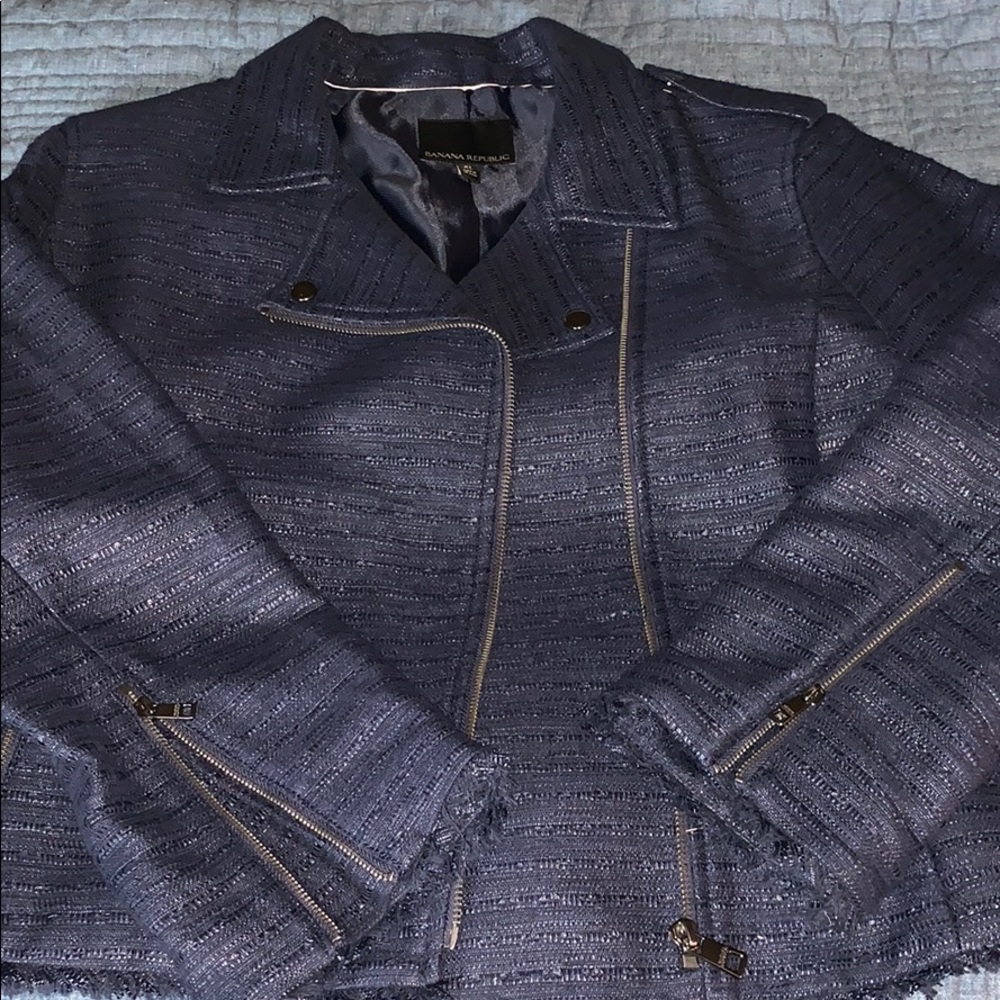 NWOT XL Banana Republic moto jacket in navy tweed